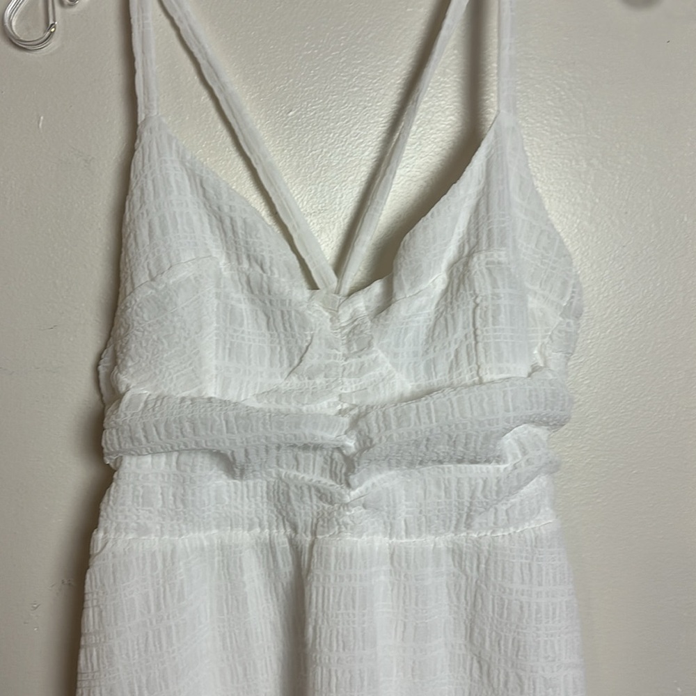 H&M Crepe Fabric Woven Mini Fit & Flare Dress with Lace Up Back in White - Picture 5 of 9
